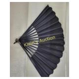 Antique Black Silk & Wood Hand FAN 1900