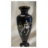 vtg Asian Korean vase black enamel w/ MOP