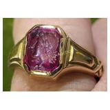 14K yellow gold antique intaglio ring sz 9
