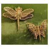 vintage filigree butterflies by monet lot of 2