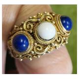 sterling w/gold wash ring filigree w/lapis