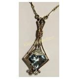 14K rose gold pendant necklace aquamarine & diamon