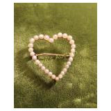 14K yellow gold heart brooch pendant w/ seed pearl