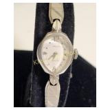 14K white gold gruen 17 jewel watch works