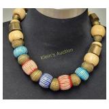 vtg chunky fun necklace wood & brass?