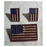 Patriotic enameled flag earrings and brooch