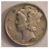1942 s silver mercury dime us coin XF!