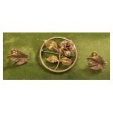 gold filled earrings and vtg krementz brooch