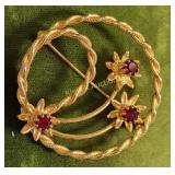 gorgeous mid century starburst brooch w/ruby