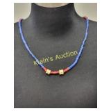 native American red & blue trade bead necklace