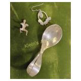 sterling silver lot 3 pcs finger spoon, earring, i