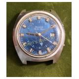 vtg bulova blue dial wrist alarm watch date too