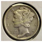 1936 silver mercury dime us coin xff