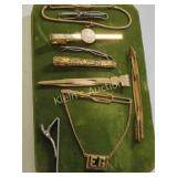 large lot of vtg mens tie clips, racing,arrow++