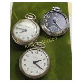 lot of 3 vtg pocket watches bulls eye & tower
