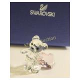 swarovski vtg crystal Kris bear w/pink heart in o