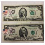 2 consecutive 1976 series federal reserve $2 bills