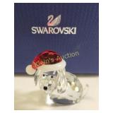 swarovski crystal dog w/santa's hat Mint!