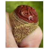 gold plated filigree ring w/ cinnabar?