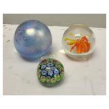 3 vintage hand blown paperweights