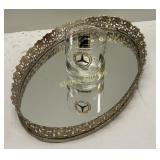 vtg mirrored bar or vanity tray & exotic car glass
