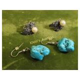 sterling earrings marcasite & turquoise lot of 2