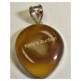 sterling silver & brown nude agate pendant