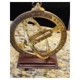 equinoctial ring dial w/ wood base sundial