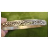 sterling silver bangle bracelet vtg  Floral design