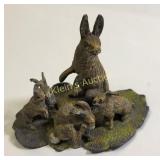 antique german bronze cold painted hare & bunnies
