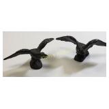 antique pair of bronze eagle flag pole toppers