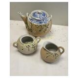 antique Japanese moriage sharkskin pottery tea set