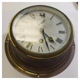 early 20th C Brass ships clock bulk head works!