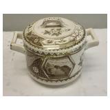 antique brown transfer ware biscuit jar humidhor