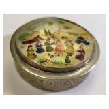 antique silver snuff box w/mop and hand painted