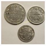 Silver Russians Empire Coins Kopecks 5.10.15 F++