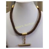 14K antique braided hair watch fob necklace 16'