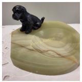 art deco Scottish terrier on green onyx stone base