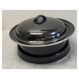 black enameled roasting pan w/serving cradle ename