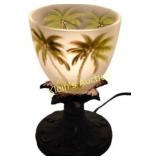 palm tree motif reverse painted vtg lamp