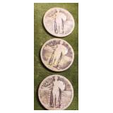 3 silver standing liberty quarters