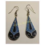 mexico alpaca silver earrings turquoise & onyx
