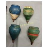 4 antique wood spinning tops nice!