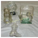 5 antique candy containers glass bulldog++