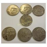 vtg Mexico coins lot of 7 pesos, 1& 5