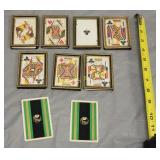 vtg antique poker cards framed 3 1/2' x 2 1/4' 7pc