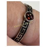 sterling silver Greek key ring design w/ ruby synt