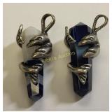 2 dolphins sterling silver & gemstone pendants