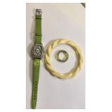 vtg jewelry lot jadeite ring, watch, bangle bracle