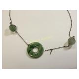 rare jade & sterling antique necklace Peace donut!